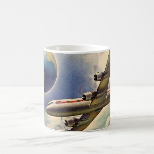 Vintage Airplane Flying Around the World in Clouds Coffee Mug