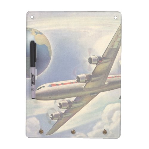 Vintage Airplane Flying Around the World in Clouds Dry Erase Board