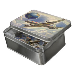Vintage Airplane Flying Around the World in Clouds Jigsaw Puzzle