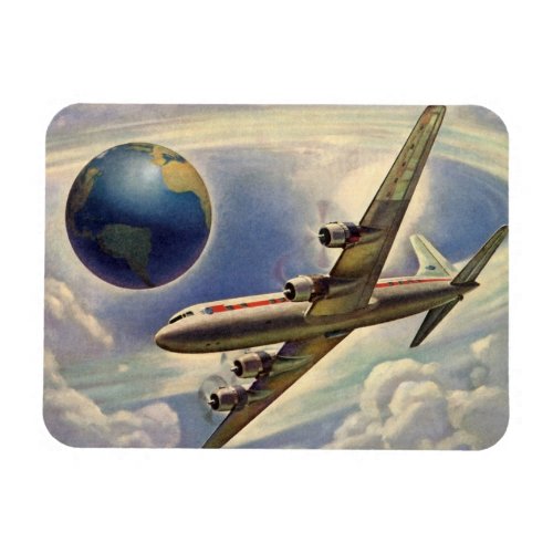 Vintage Airplane Flying Around the World in Clouds Magnet