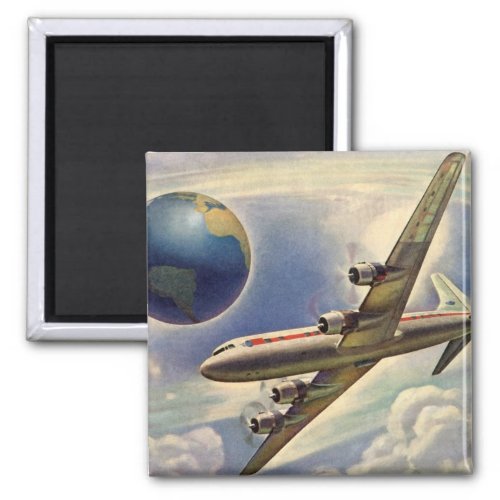 Vintage Airplane Flying Around the World in Clouds Magnet