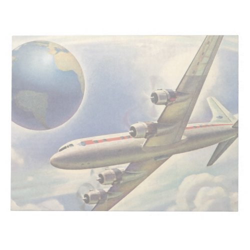 Vintage Airplane Flying Around the World in Clouds Notepad