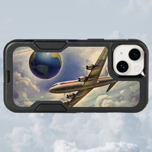 Vintage Airplane Flying Around the World in Clouds OtterBox iPhone 14 Case