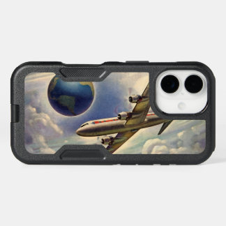 Vintage Airplane Flying Around the World in Clouds iPhone 16 Case