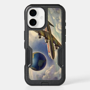 Vintage Airplane Flying Around the World in Clouds iPhone 16 Case