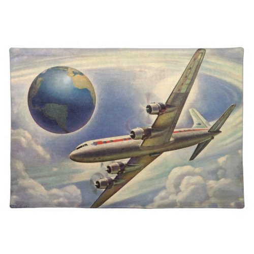 Vintage Airplane Flying Around the World in Clouds Placemat