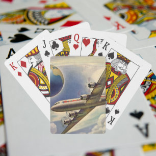 Vintage Airplane Flying Around the World in Clouds Poker Cards