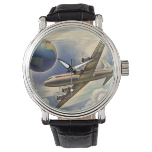 Vintage Airplane Flying Around the World in Clouds Watch