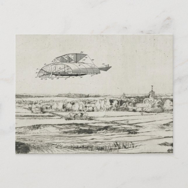 Vintage Airplane Flying Machine Art Drawing Postcard (Front)