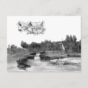 Vintage Airplane Flying Machine Art Drawing Postcard