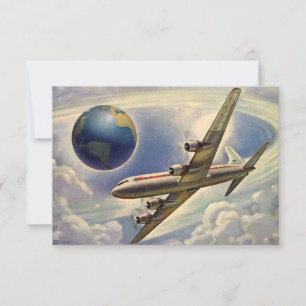 Vintage Airplane Flying World Change of Address Invitation
