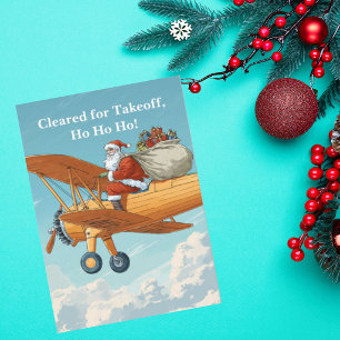 Vintage Airplane Funny Pilot Santa Christmas Photo Holiday Card