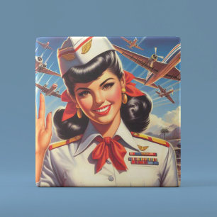 Vintage Airplane Girl Ceramic Tile