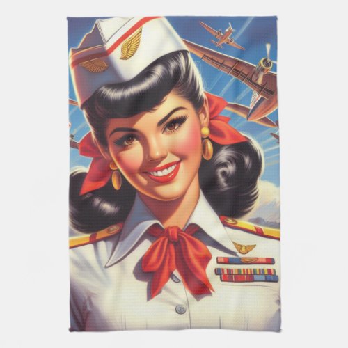 Vintage Airplane Girl Kitchen Towel
