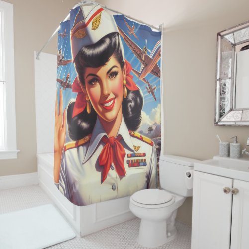 Vintage Airplane Girl Shower Curtain