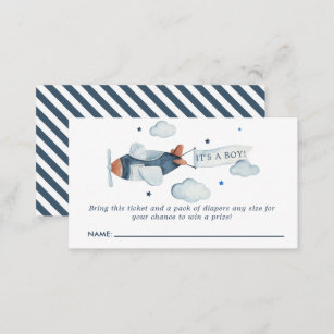 Vintage Airplane It's A  Boy Baby Diaper Raffle Enclosure Card