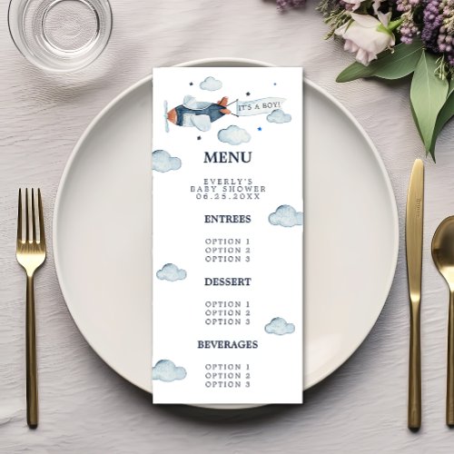 Vintage Airplane Its A Boy Baby Shower Menu