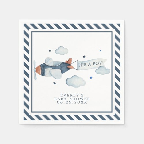Vintage Airplane Its A Boy Baby Shower Napkins
