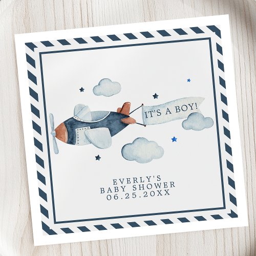 Vintage Airplane Its A Boy Baby Shower Napkins