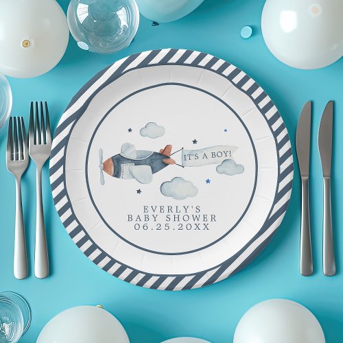 Baby Shower Tableware 11 Vintage Airplane It'S A Boy Baby Shower Paper Plates