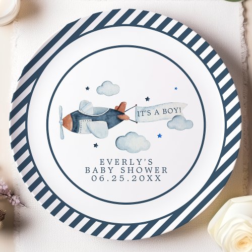 Vintage Airplane Its A Boy Baby Shower Paper Plates