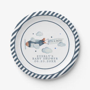 Vintage Airplane It's A Boy Baby Shower Paper Plates