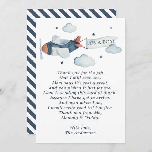 Vintage Airplane Its A Boy Baby Shower Thank You 