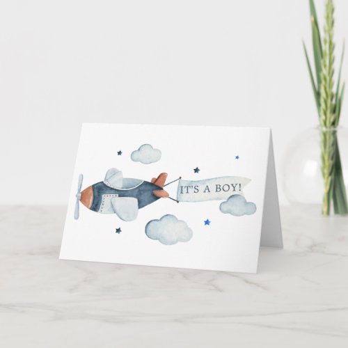 Vintage Airplane Its A Boy Baby Shower Thank You Card
