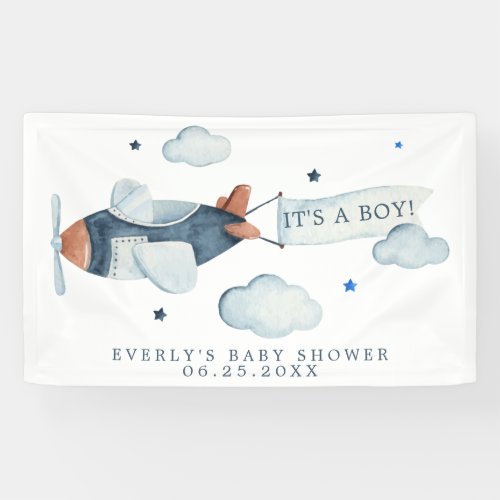 Vintage Airplane Its A Boy Baby Shower Welcome  Banner