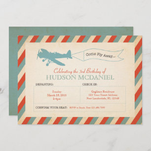 Vintage Airplane Kids Birthday Party Invitation