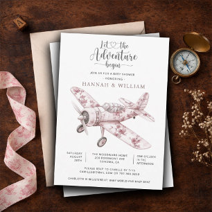 Vintage Airplane Let the Adventure Begin Baby Show Invitation