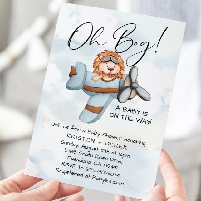 Vintage Airplane Lion Baby Shower Invitation (Creator Uploaded)