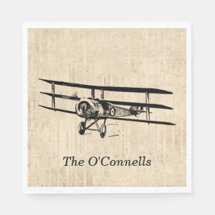 Vintage Airplane Old Antique Plane Custom Name Napkins