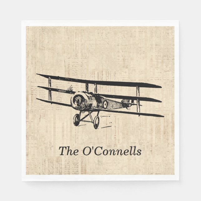 Vintage Airplane Old Antique Plane Custom Name Napkins (Front)
