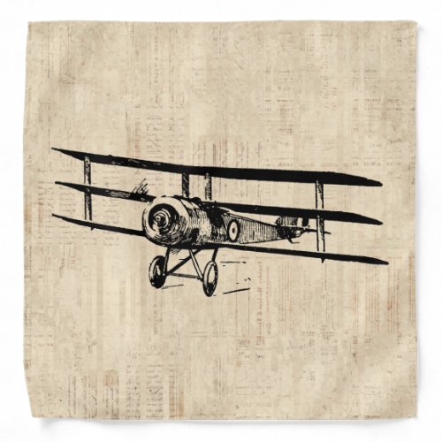 Vintage Airplane Old Antique Plane Illustration Bandana