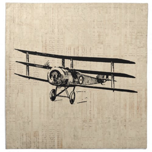 Vintage Airplane Old Antique Plane Illustration Cloth Napkin