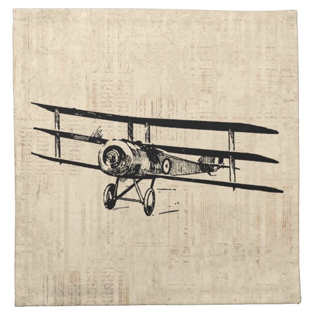 Vintage Airplane Old Antique Plane Illustration Cloth Napkin (Front)