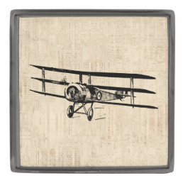 Vintage Airplane Old Antique Plane Illustration Gunmetal Finish Lapel Pin
