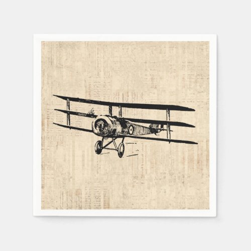 Vintage Airplane Old Antique Plane Illustration Napkins