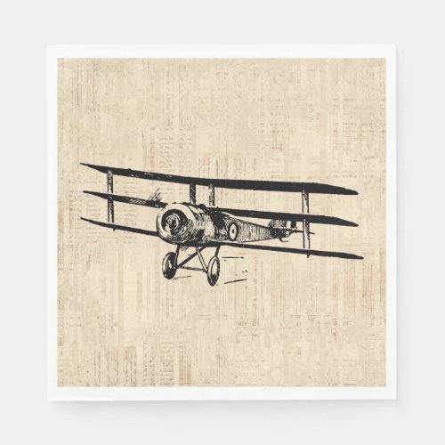 Vintage Airplane Old Antique Plane Illustration Napkins