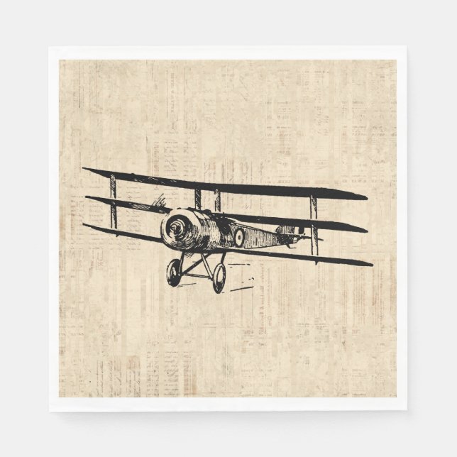 Vintage Airplane Old Antique Plane Illustration Napkins (Front)