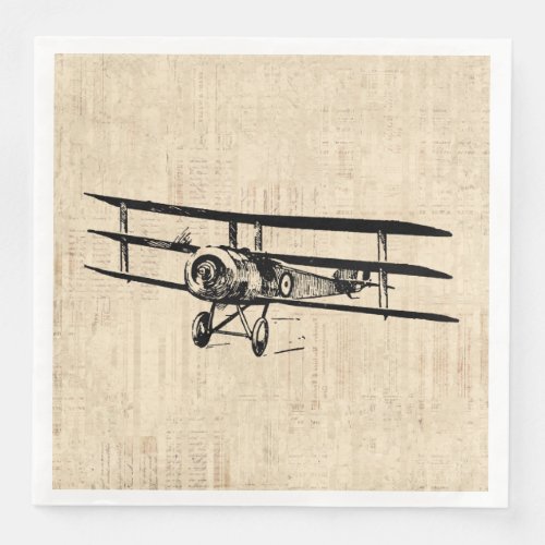 Vintage Airplane Old Antique Plane Illustration Paper Dinner Napkins