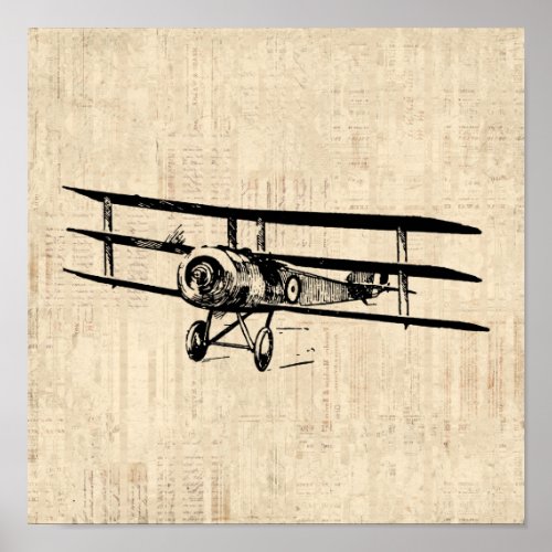 Vintage Airplane Old Antique Plane Illustration Poster