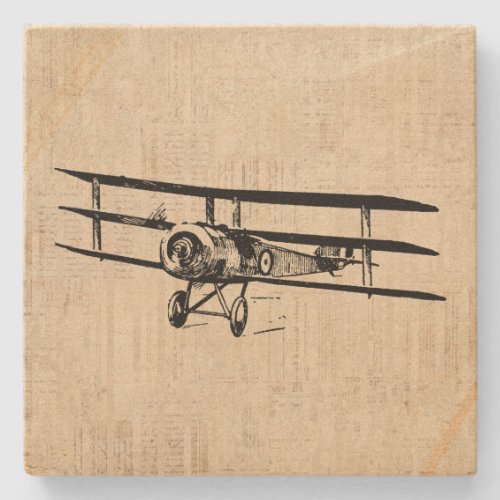 Vintage Airplane Old Antique Plane Illustration Stone Coaster