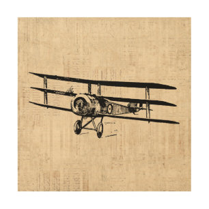 Vintage Airplane Old Antique Plane Illustration Wood Wall Art