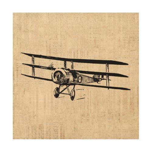 Vintage Airplane Old Antique Plane Illustration Wood Wall Art