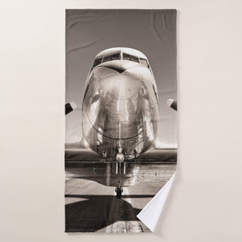 vintage airplane on a runway bath towel