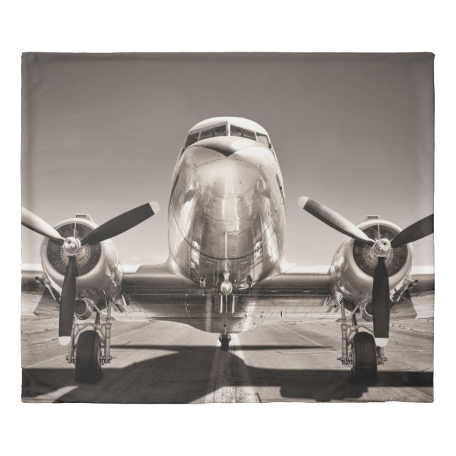 vintage airplane on a runway duvet cover (Front)