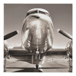 vintage airplane on a runway faux canvas print