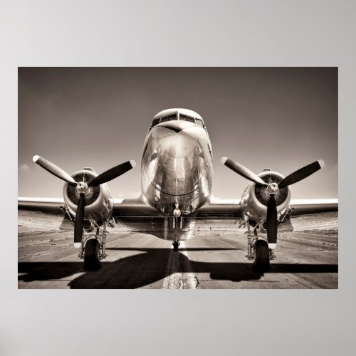 vintage airplane on a runway poster